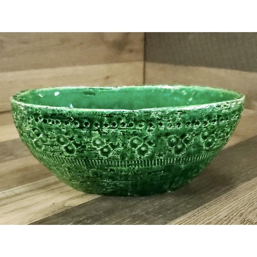 Mid Century BITOSSI RAYMOND RIMINI Green Oval Dish Bowl Aldo Londi 7.75" x 4.5"